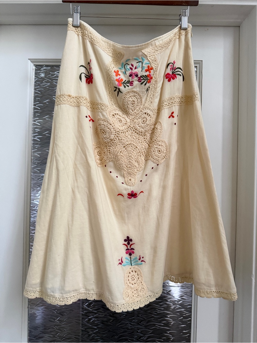 Vintage Free People Cream Embroidered Crochet Skirt